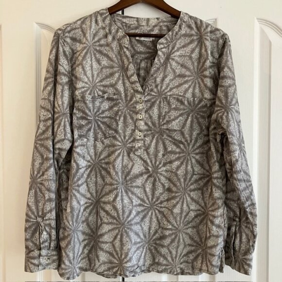 Carve Designs Tops - Carve Designs Green Leaf Print Blouse Womens XL Organic Cotton Gauze Lagenlook